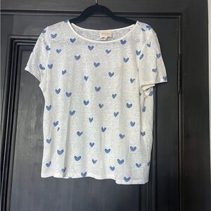 Sezane Short Sleeve Tee - White with Blue Hearts